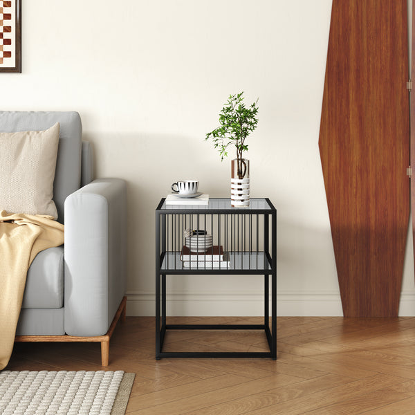 Table d’appoint Tronevn avec plateau en verre 50 x 40 x 40 cm noir [en.casa]