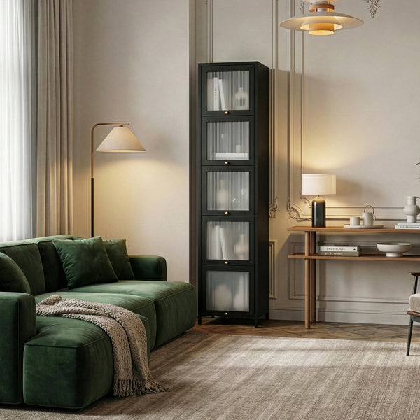 Mobile Vetrina Ostersund in Acciaio a 5 Ante e Scomparti 174 x 40 x 35 cm - Nero [en.casa]