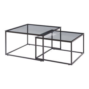 Set Tromlaslo di 2 Tavolini Sovrapponibili con Piano in Vetro Fumé Grigio [en.casa]