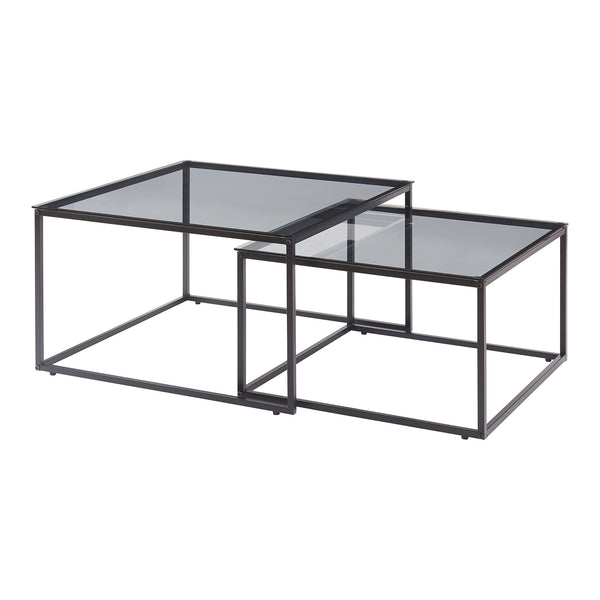 Set Tromlaslo di 2 Tavolini Sovrapponibili con Piano in Vetro Fumé Grigio [en.casa]