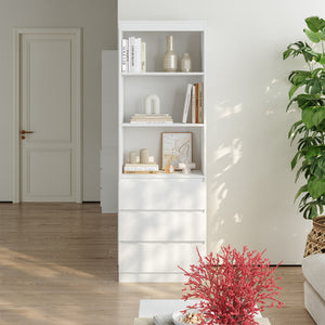 Bibliothèque Les avec 3 tiroirs 180 x 60 x 35 cm blanc [en.casa]