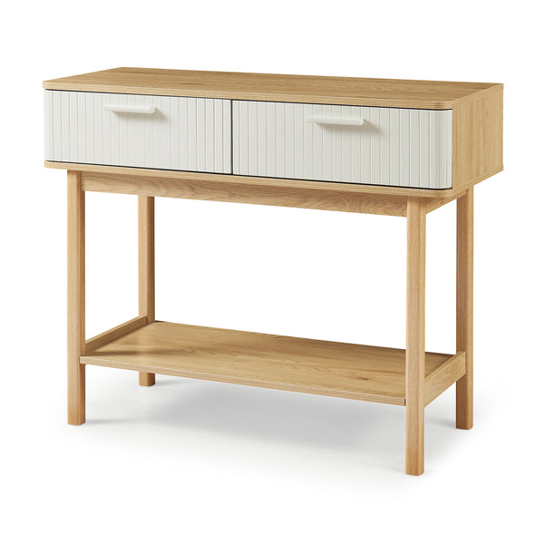 Tavolo a Consolle Ferrersp con 2 Cassetti e Ripiano 100 x 40 x 80 cm - Effetto Rovere / Avena Oatmeal [en.casa]