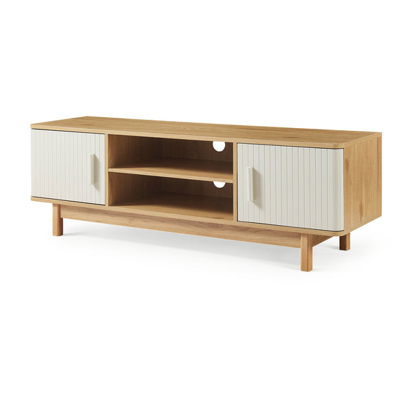 Meuble TV Ferrersp avec 2 portes 140 x 40 x 45 cm effet chêne / couleur sable [en.casa] 