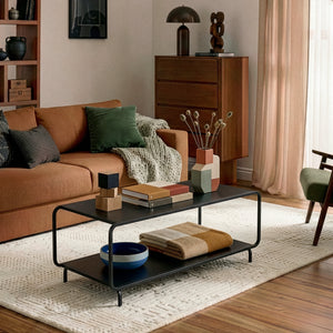 Tavolino da Salotto Færder in Acciaio con Doppio Ripiano 115x50x45 cm Nero opaco [en.casa]