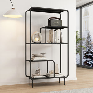 Libreria in Acciaio Færder con Scomparti Aperti 145 x 76 x 33 cm - Nero Opaco [en.casa]