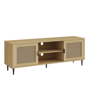 Meuble TV Lukhomso 152 x 40 x 54 cm effet chêne/ rotin [en.casa] 