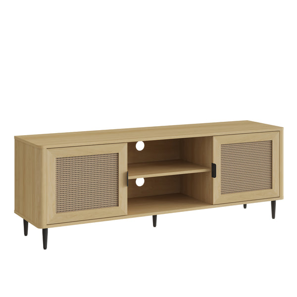 Meuble TV Lukhomso 152 x 40 x 54 cm effet chêne/ rotin [en.casa] 