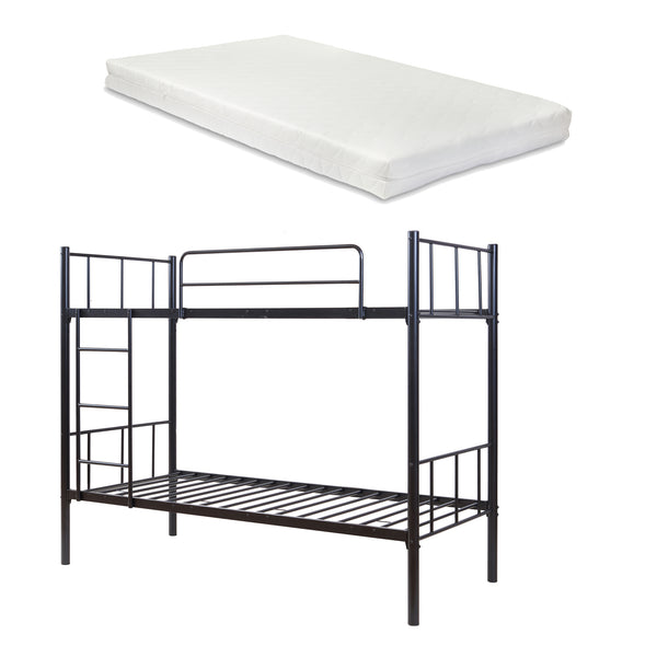 Lit superposé en métal Berimma avec 2 matelas 90 x 200 cm noir [en.casa] 