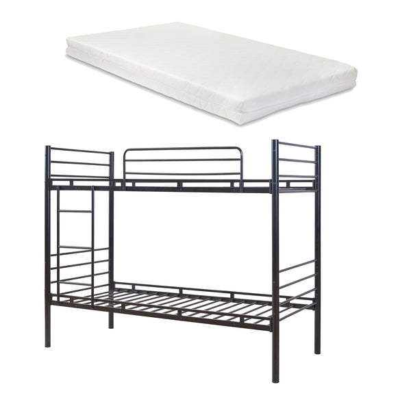 Lit superposé en métal Bevapis avec 2 matelas 90 x 200 cm noir [en.casa] 