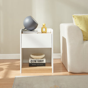 Table de chevet Kuorshare 55 x 42 x 37 cm blanc effet chêne [en.casa]