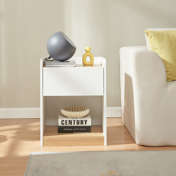Table de chevet Kuorshare 55 x 42 x 37 cm blanc effet chêne [en.casa]