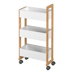 Carrello Portaoggetti Varulta Scaffale con Rotelle e 3 Scomparti 80 x 41 x 20 cm - Naturale / Bianco [en.casa]