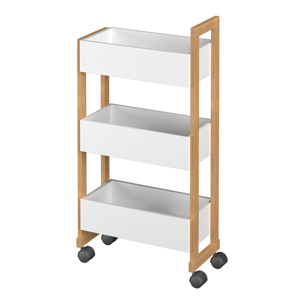 Carrello Portaoggetti Varulta Scaffale con Rotelle e 3 Scomparti 80 x 41 x 20 cm - Naturale / Bianco [en.casa]