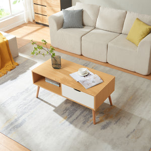 Table basse Bordkak avec tiroir 100 x 48 x 45 cm effet chêne blanc [en.casa]