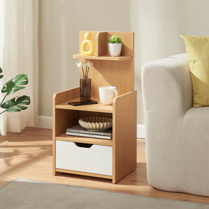 Table de nuit Bordkak avec une étagère 75 x 35 x 30 cm effet chêne / blanc [en.casa]