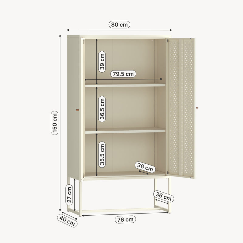 Croquis coté Armoire multifonctionnelle Viitasaari 150 x 80 x 40 cm acier blanc crème [en.casa]