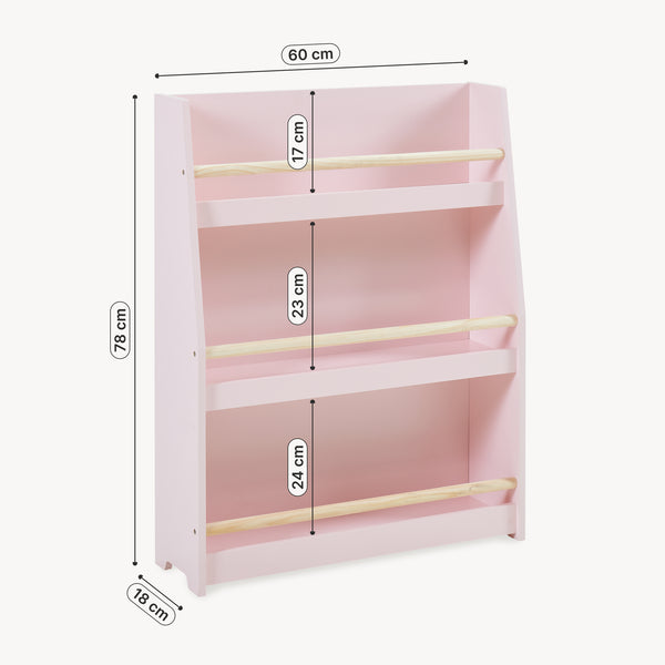 Libreria Virer per Bambini Scaffale Montessori per Cameretta a 3 Scomparti 78 x 60 x 18 cm - Rosa [en.casa]