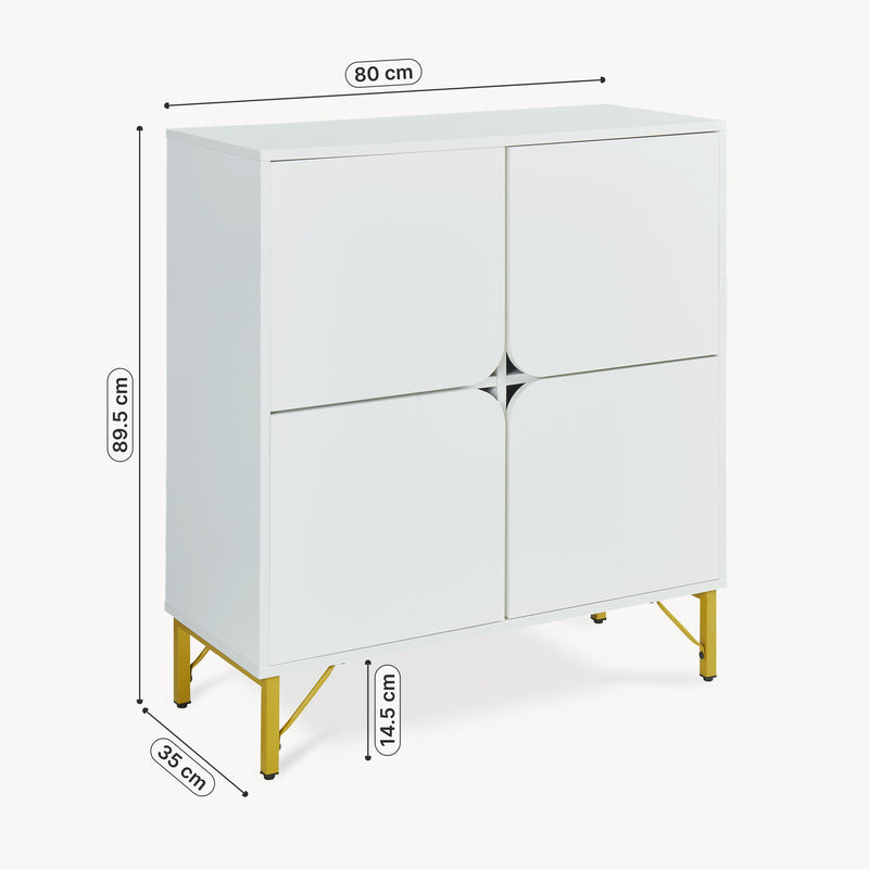 Croquis coté Commode Reyri 90 x 80 x 35 cm blanc / doré [en.casa]