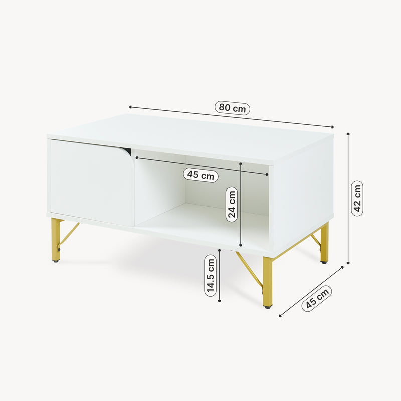 Croquis coté Table basse Reyri 80 x 45 x 42 cm blanc / doré