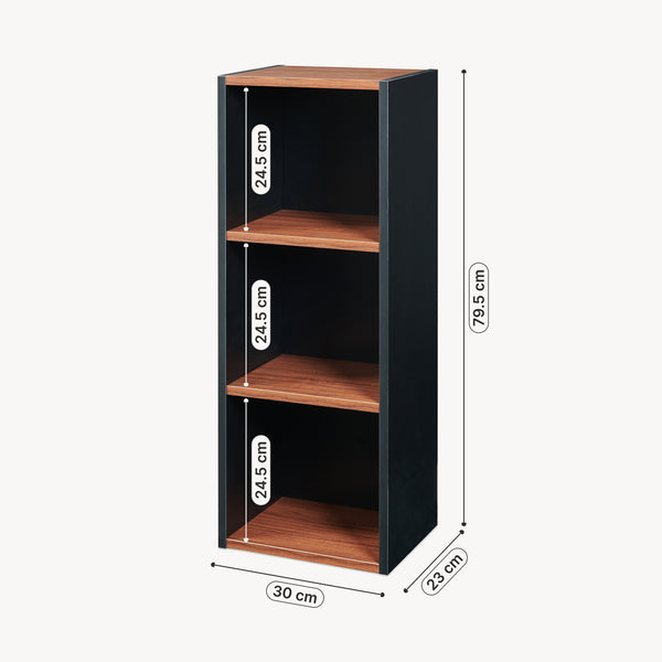 Scaffale da Terra Trond Libreria a 3 Scomparti Aperti 80 x 30 x 23 cm - Nero/Effetto Noce [en.casa]