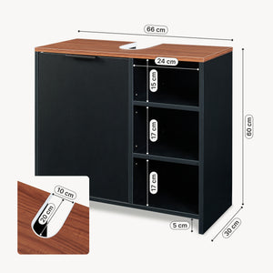 Mobile Sottolavabo Trond con Anta e 3 Vani Aperti 60 x 66 x 30 cm - Nero / Effetto Noce [en.casa]