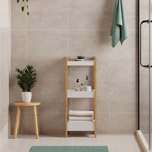 Scaffale da Terra Anun in Bambù Mobile da Bagno con 3 Cestini 78 x 80 x 40 cm - Color Naturale / Bianco [en.casa]