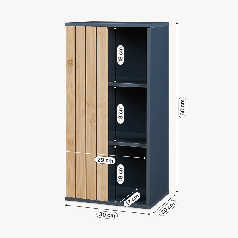 Croquis coté Armoire murale de salle de bain Svanes bambou 60 x 30 x 20 cm gris foncé naturel [en.casa]