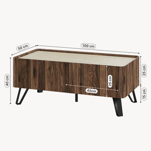 Table basse Trorlon 100 x 50 x 40 cm effet noyer / travertin [en.casa]
