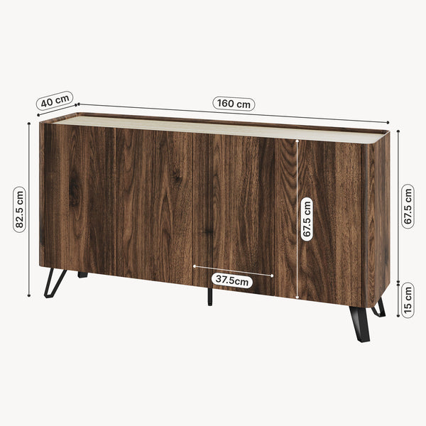 Sideboard Trorlon 160x40x83 cm effetto noce/travertino [en.casa]