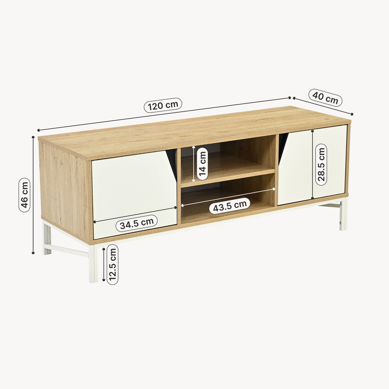 Maßskizze Fernsehschrank Kerrköndam 120x40x46 cm Eicheoptik/Weiß [en.casa]
