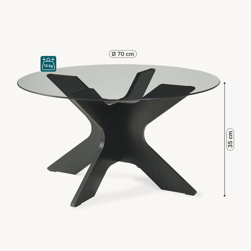 Maßskizze Couchtisch Imi mit Glasplatte Ø70x35 cm Schwarz/Grau [en.casa]