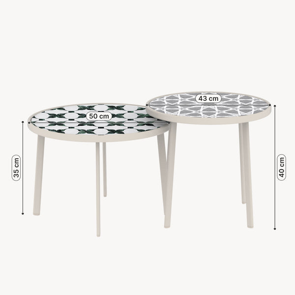 Tavolo da esterno Faeto 2 pz. Piano in vetro Champagne [casa.pro]
