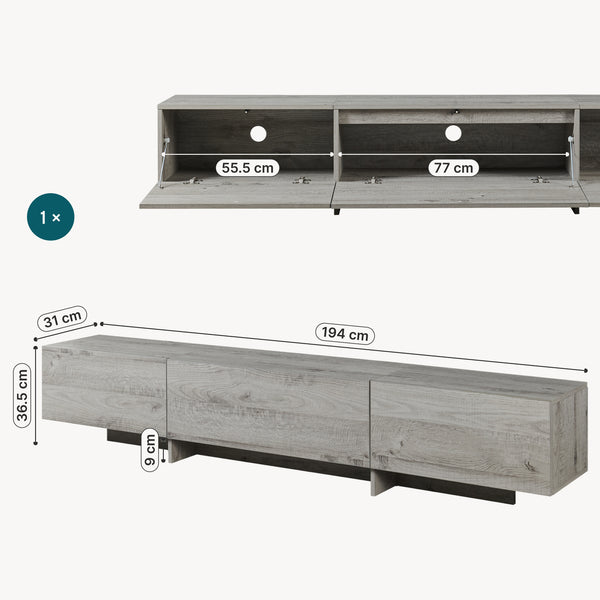 Meuble TV Kapipimso 194 x 31 x 37 cm effet chêne gris [en.casa]
