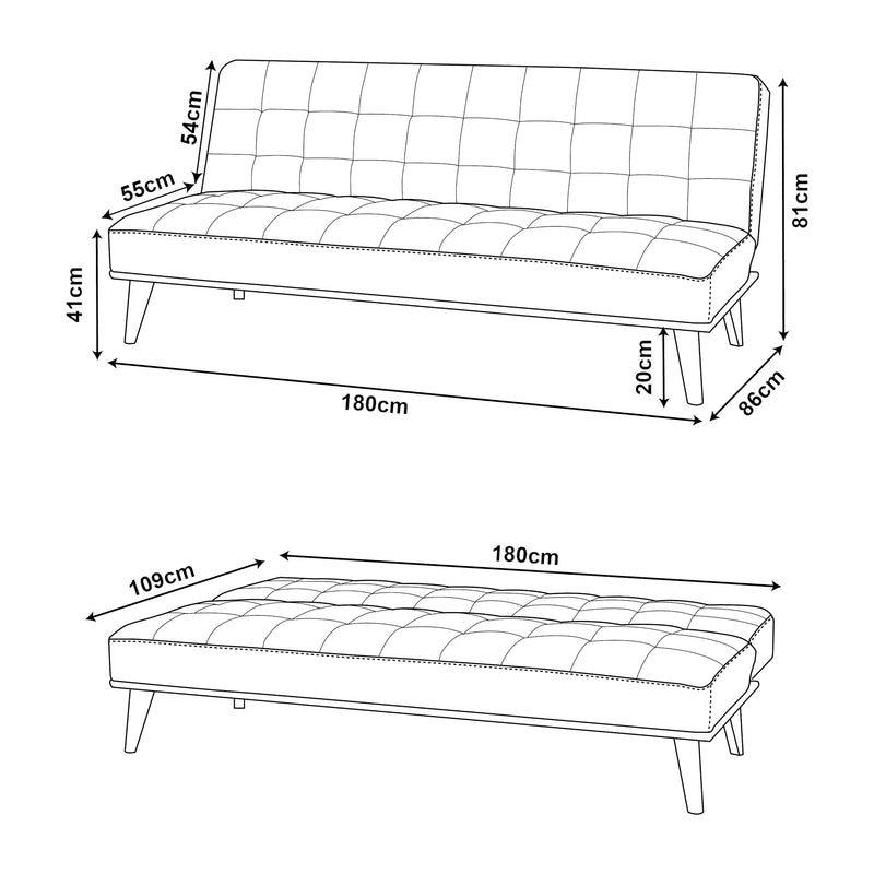 Maßskizze Schlafsofa Pukkila 180x86x81 cm Textil [en.casa]