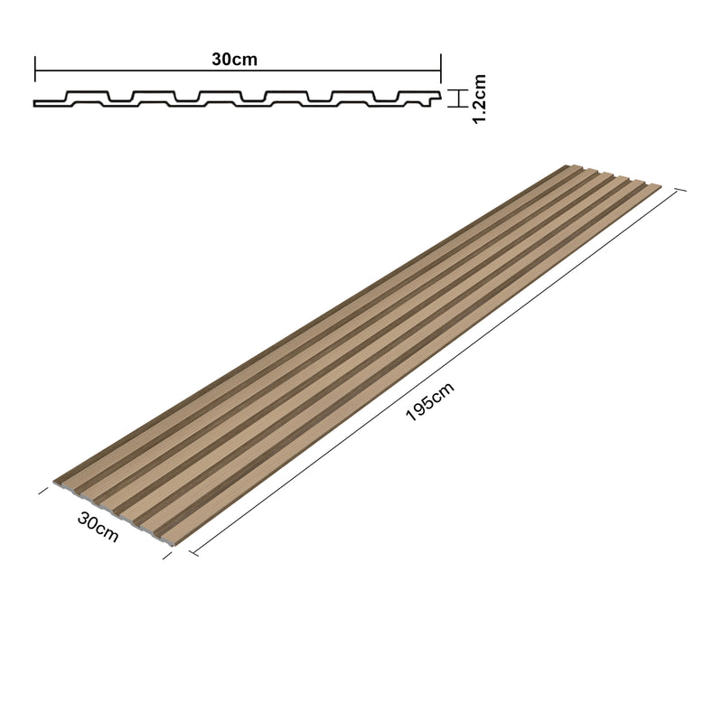 Croquis coté Set de panneaux muraux décoratifs 3D Borger 195 x 30 cm effet chêne clair NEU.HOLZ