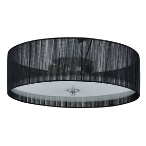 Plafonnier Moderne Lustre Design Lampe à Suspension Salon 3 x E27 12 cm x Ø 40 cm Tissu Verre Noir Blanc [lux.pro]