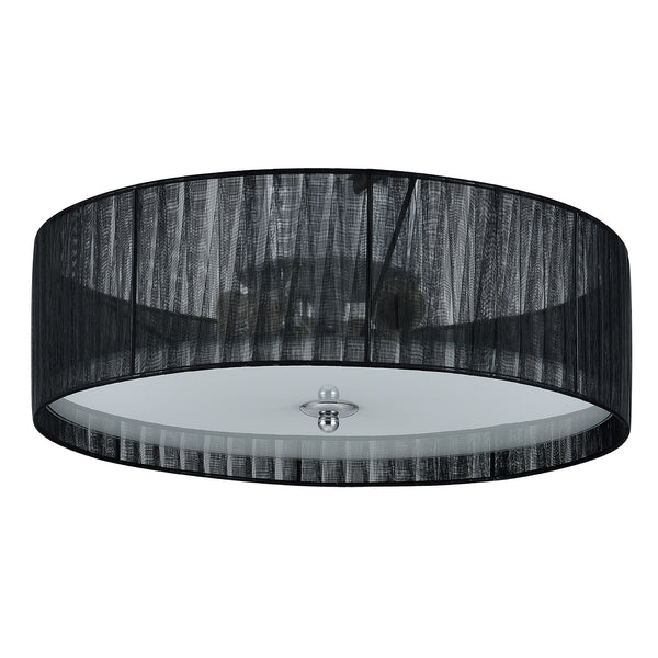 Plafonnier Moderne Lustre Design Lampe à Suspension Salon 3 x E27 12 cm x Ø 40 cm Tissu Verre Noir Blanc [lux.pro]
