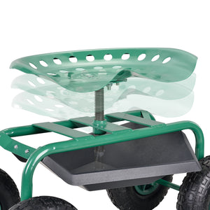 Sgabello su 4 Ruote per Giardinaggio con Seduta Regolabile in Altezza e Ripiano Portaattrezzi Scooter da Giardino - Verde / Nero [pro.tec] 