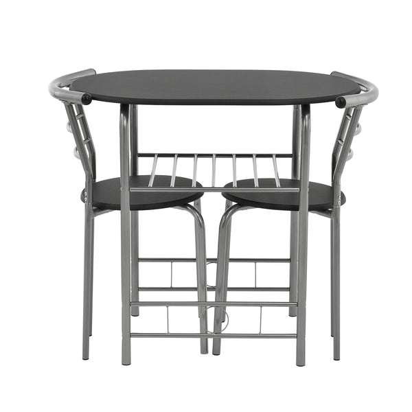 [en.casa] Set de salle à manger table avec 2 chaises set de bistro noir et argent 80 x 53 x 74,5 cm