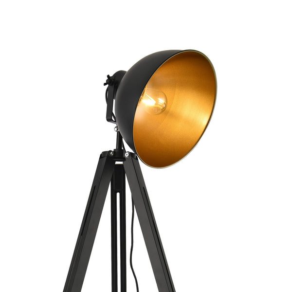 Lampada da Terra in Metallo Nero - Altezza 135 cm - Piantana Tripode in Stile Industriale Lampada a Treppiede con Paralume Girevole Illuminazione Faro - lux.pro