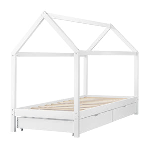 Kinderbett Lund 90x200 cm mit Kaltschaummatratze Kiefernholz Weiß en.casa