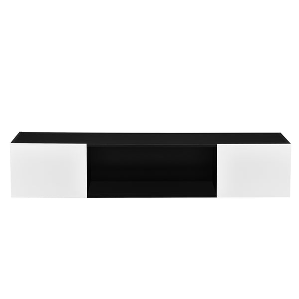 Étagère Murale Thabong avec Éclairage LED Bleu 150 x 30 x 30 cm Noir Blanc Brillant [en.casa]