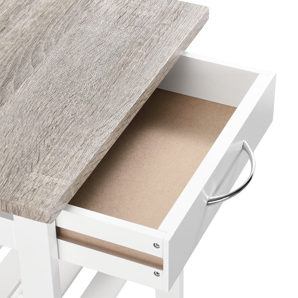 Chariot de Service Chariot de Cuisine Chariot Roulant Desserte avec Tiroir Roulettes Vérouillables MDF Plastique 76 x 37 x 37 cm Bois Naturel Blanc [en.casa]