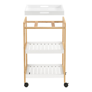 Servierwagen Lugano 75x46x35 cm Rollwagen mit Ablage Weiß/Natur en.casa