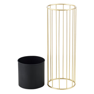 Set di 2 Portavasi in Metallo Supporto per Piante in 2 Misure Diverse con Coprivaso Nero e Base di Forma Rotonda in Color Oro 