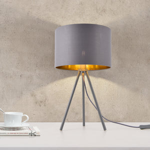 Tischleuchte Metz E14 Max. 40W Stoffschirm und Metallfüße Grau/Gold lux.pro