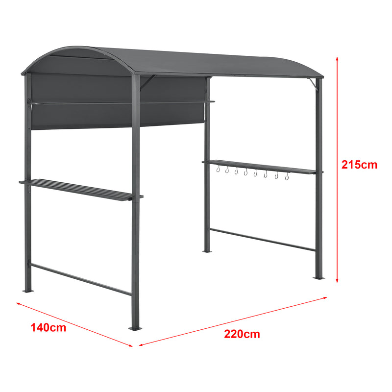 Croquis coté Tonnelle de Barbecue Pyrgos 215 x 220 x 140 cm Anthracite Gris Foncé [en.casa]