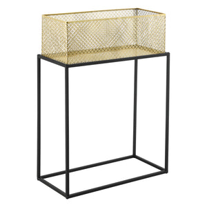 Set di 2 Portavasi in Metallo di Forma Rettangolare Supporto Nero per Piante con Coprivaso in Color Ottone in 2 Misure Diverse