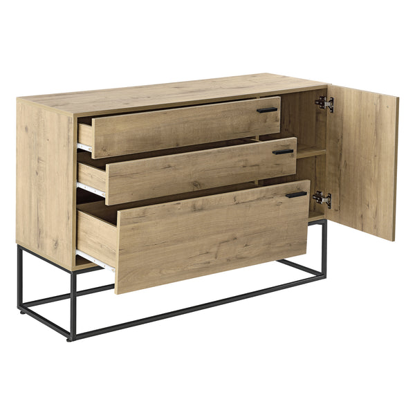 Commode Hylte pour Salon avec 3 Tiroirs 1 Porte 79 x 115 x 40 cm Effet Chêne Noir [en.casa]