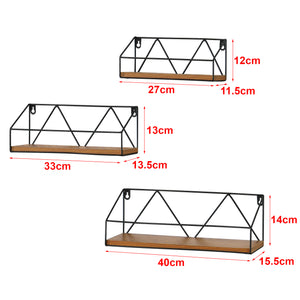 Set di 3 Mensole da Muro / Parete in Misure Diverse, 3 Consolle Pensili con Telaio Nero in Ferro, Mensole Portaoggetti / Libreria - Piano in Effetto Legno Scuro